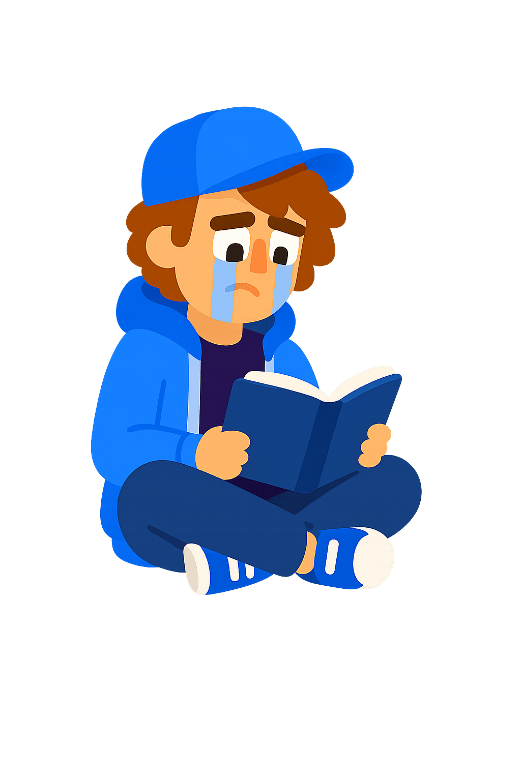 trauriges Kind mit Buch